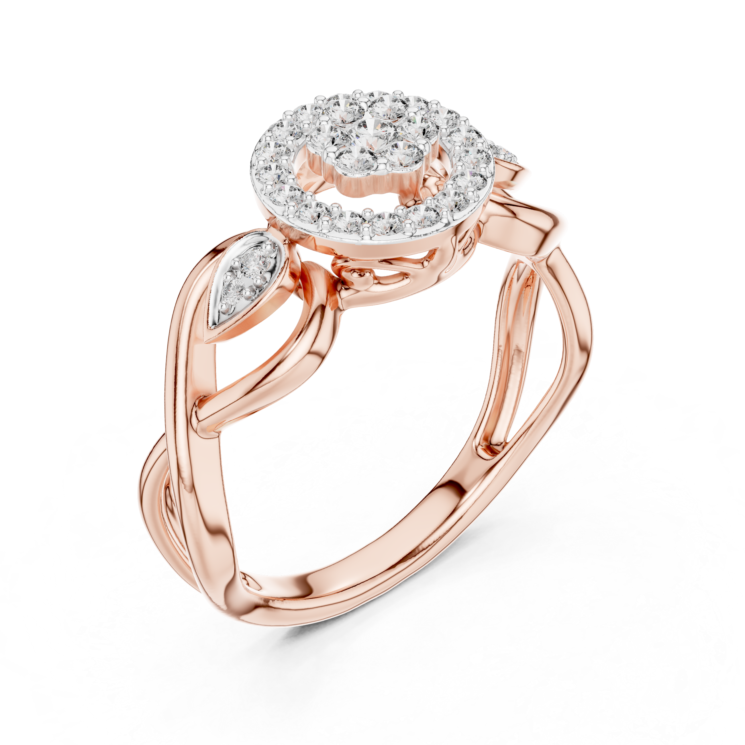 Round Cut Diamond Halo Infinity Twist Ring