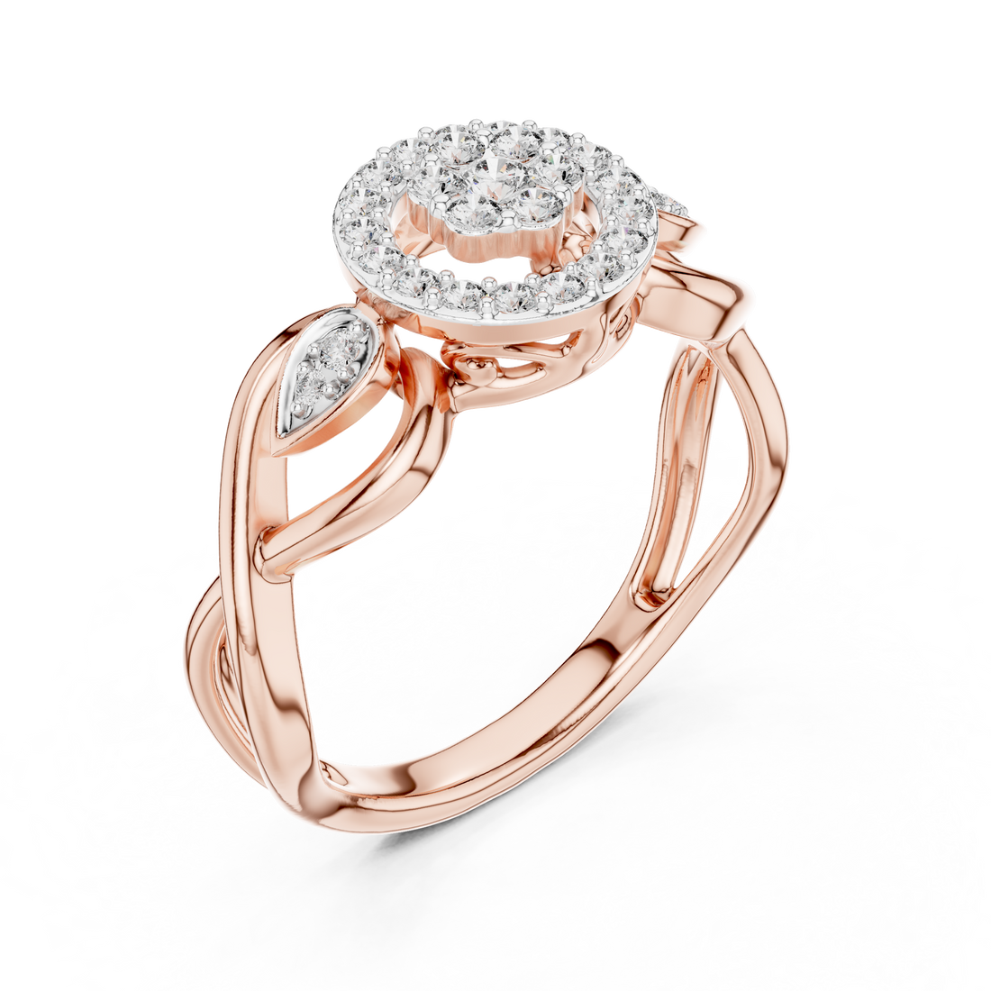 Round Cut Diamond Halo Infinity Twist Ring