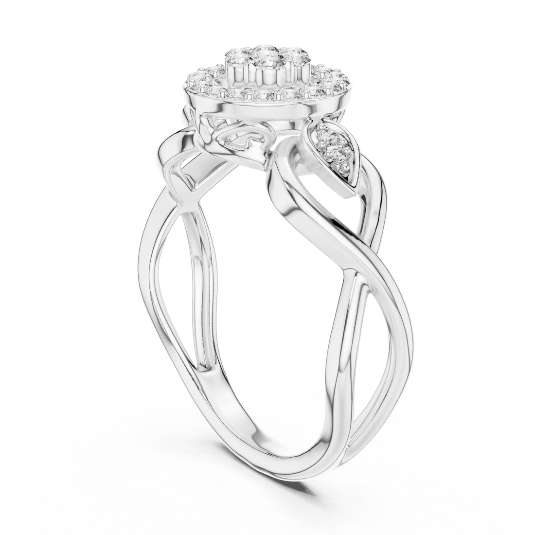 Round Cut Diamond Halo Infinity Twist Ring