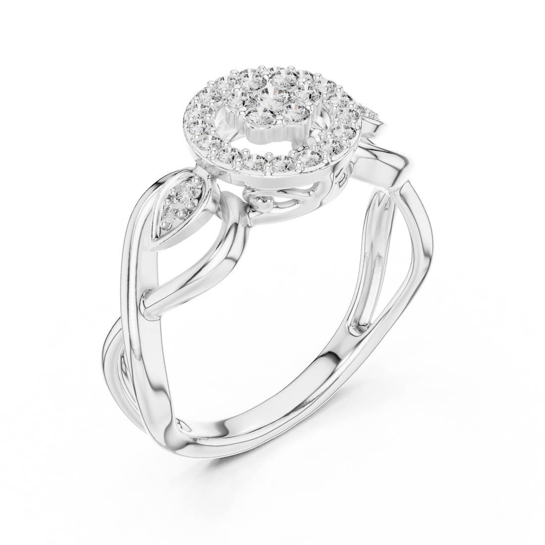 Round Cut Diamond Halo Infinity Twist Ring