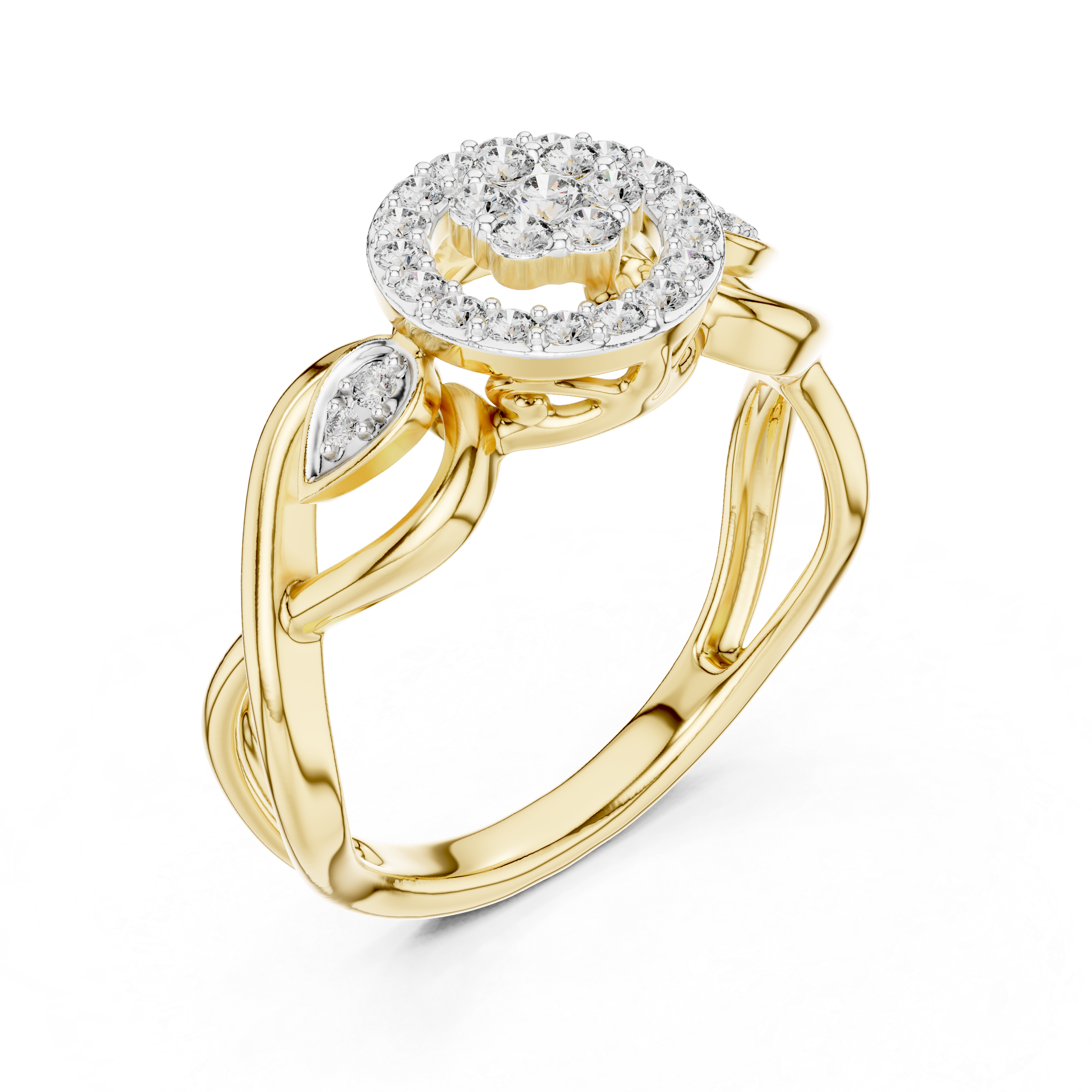 Round Cut Diamond Halo Infinity Twist Ring