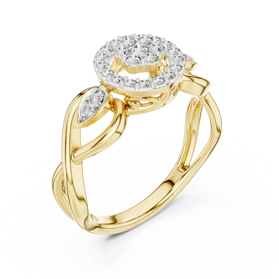 Round Cut Diamond Halo Infinity Twist Ring