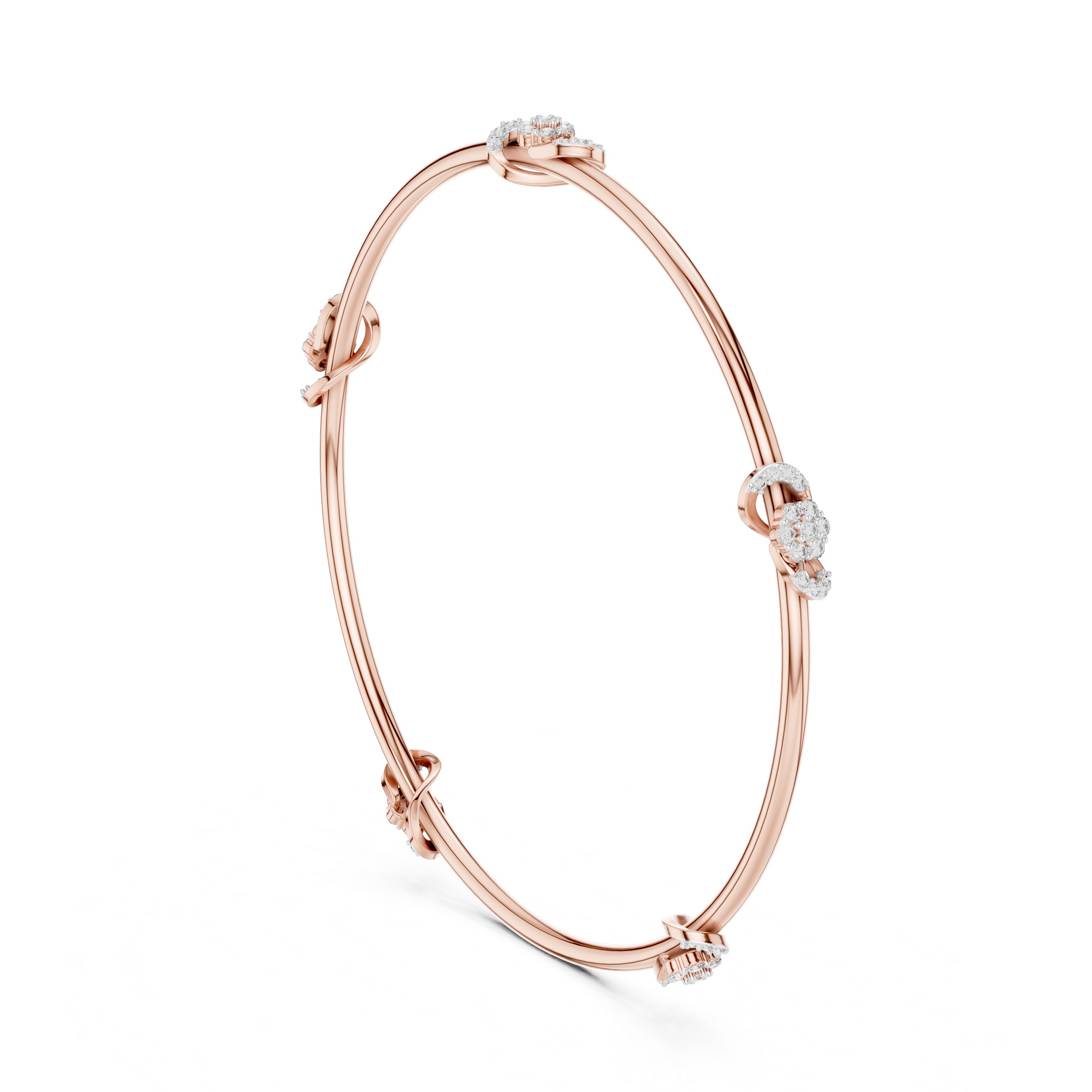 Round Diamond Knot and Cluster Station Open Bangle Bracelet