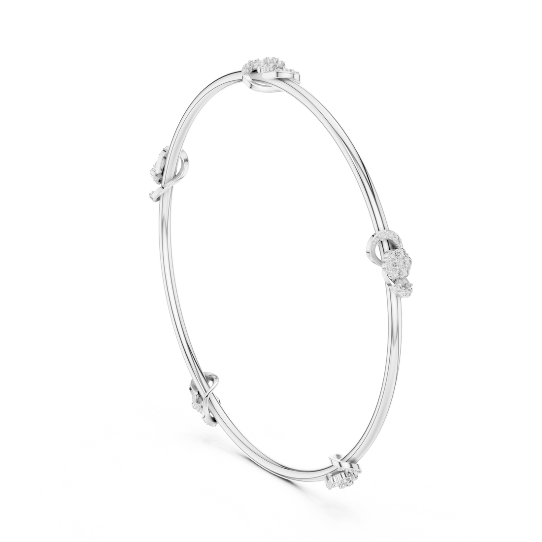 Round Diamond Knot and Cluster Station Open Bangle Bracelet