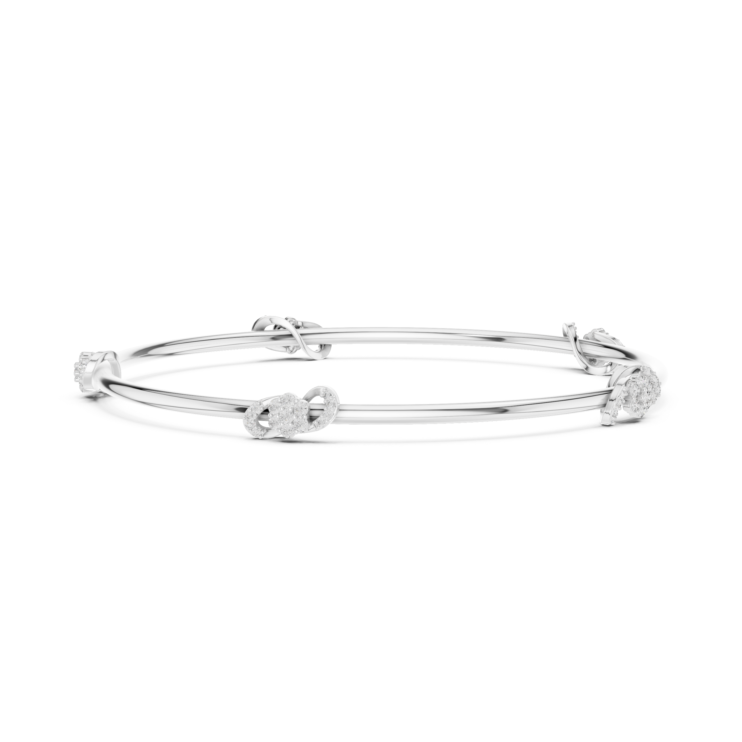 Round Diamond Knot and Cluster Station Open Bangle Bracelet