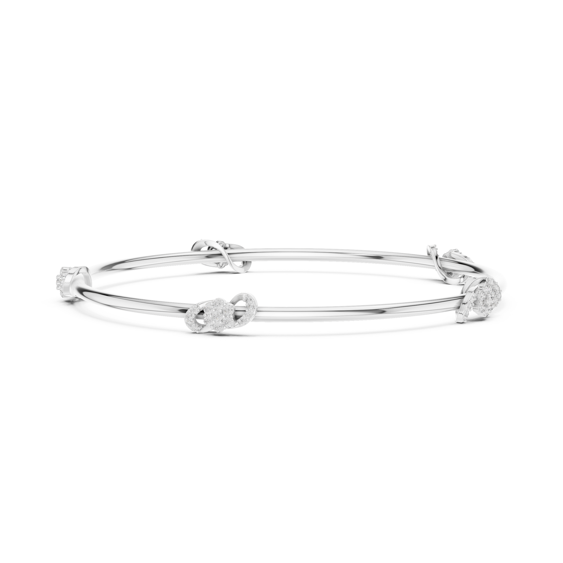 Round Diamond Knot and Cluster Station Open Bangle Bracelet