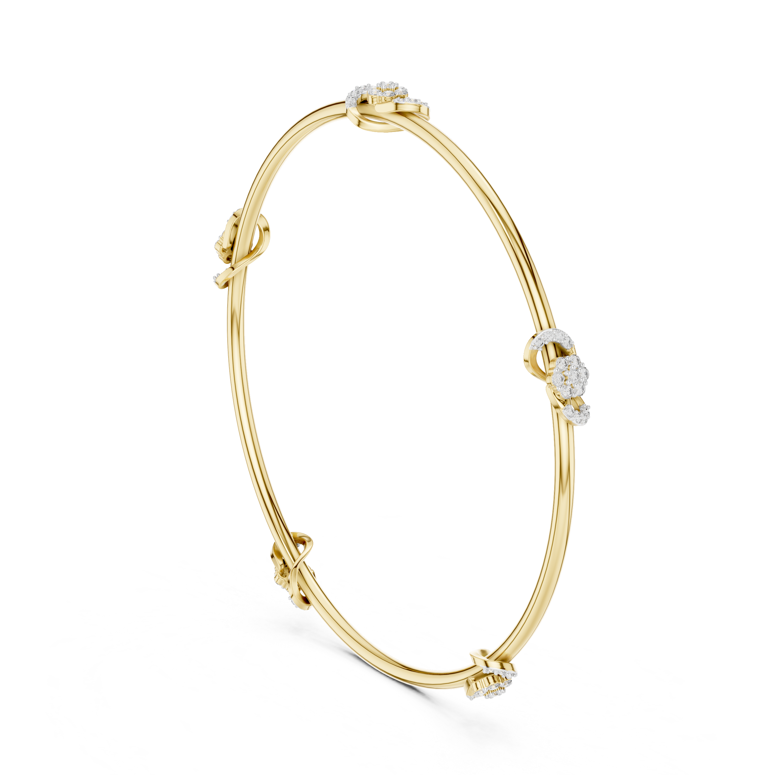 Round Diamond Knot and Cluster Station Open Bangle Bracelet