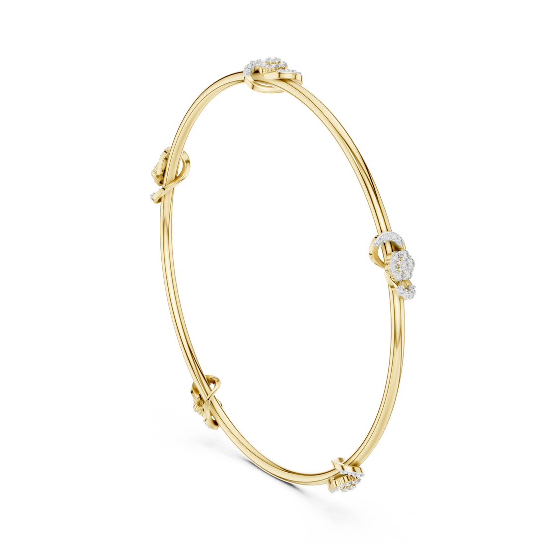 Round Diamond Knot and Cluster Station Open Bangle Bracelet