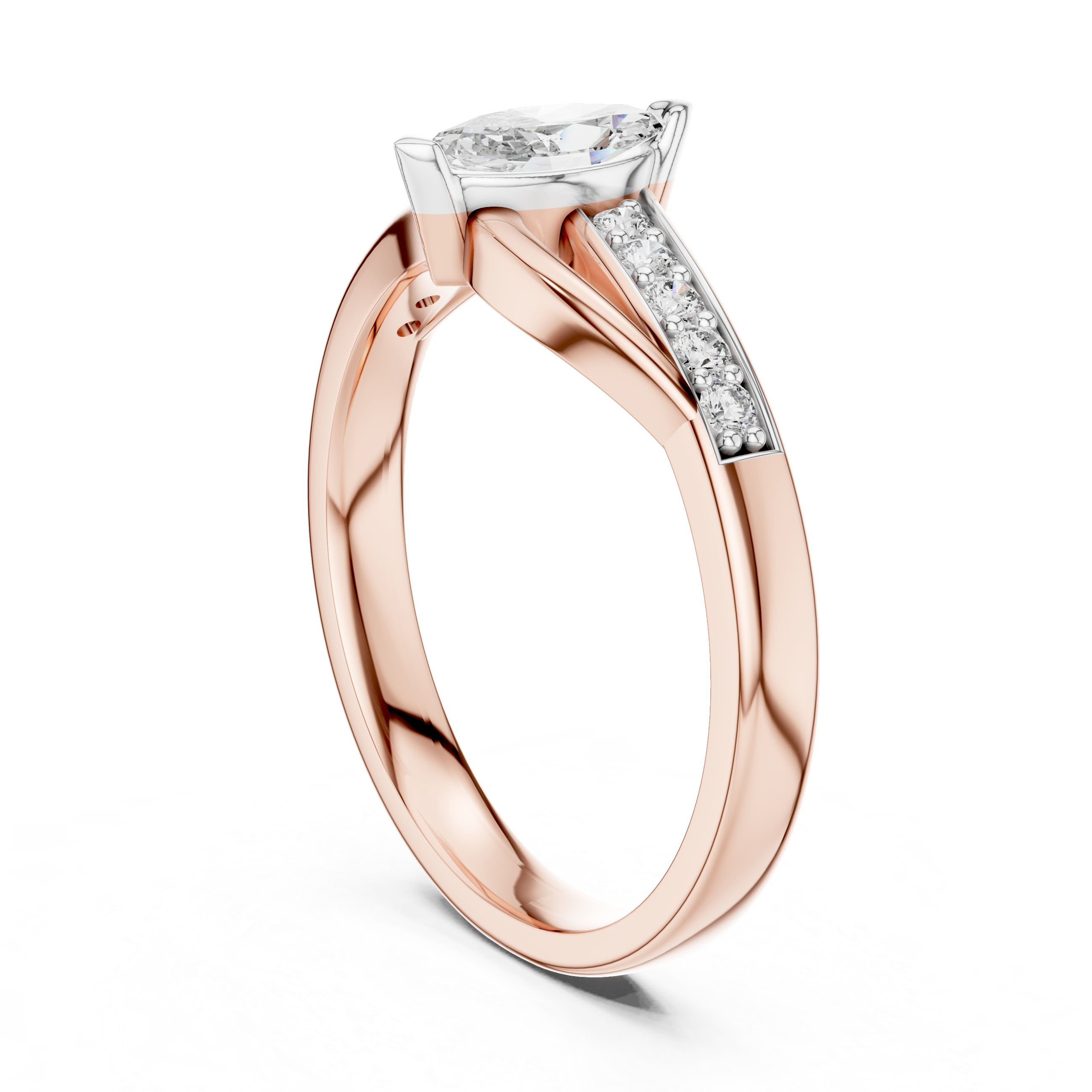 Marquise Cut Gemstone and Round Diamond Twist Side Stone Ring