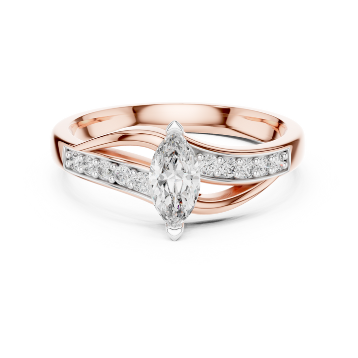 Marquise Cut Gemstone and Round Diamond Twist Side Stone Ring