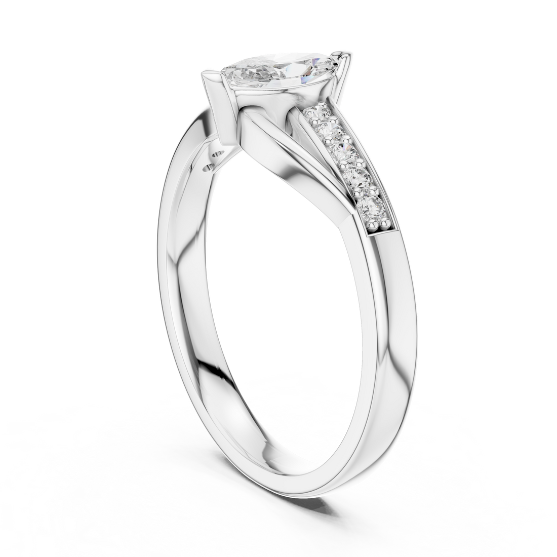 Marquise Cut Gemstone and Round Diamond Twist Side Stone Ring