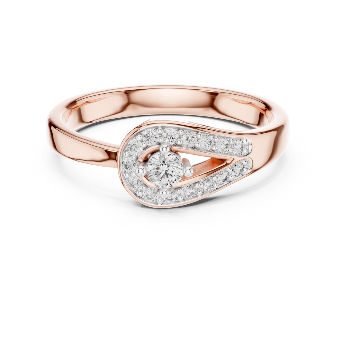 Round Cut Diamond Halo Infinity Twist Side Stone Ring