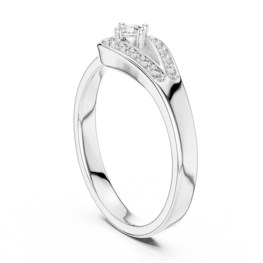 Round Cut Diamond Halo Infinity Twist Side Stone Ring