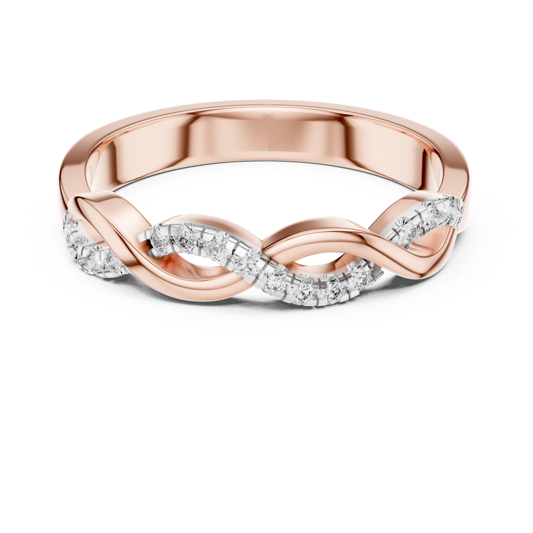 Round Cut Diamond Infinity Twist Pavé Band Ring