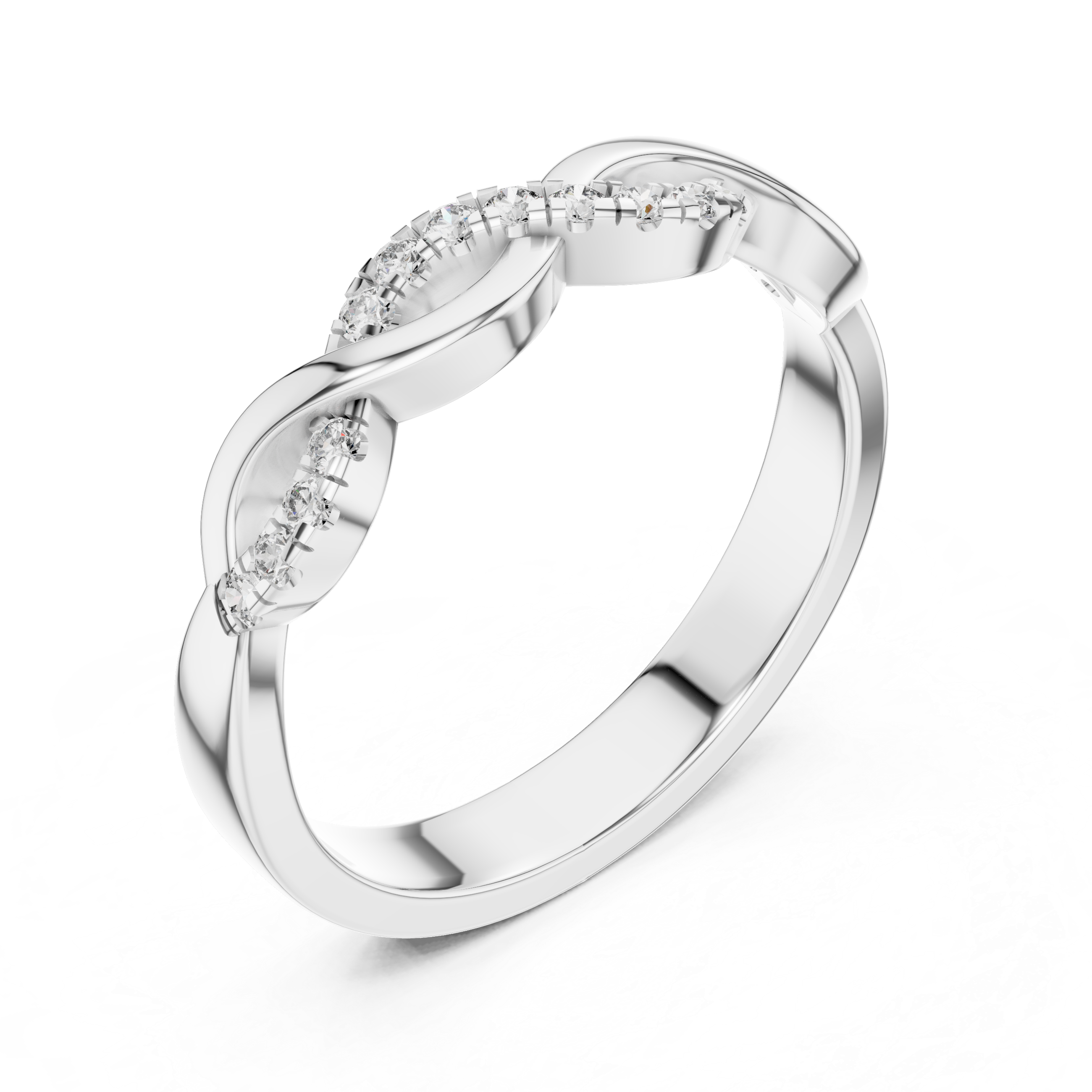 Round Cut Diamond Infinity Twist Pavé Band Ring
