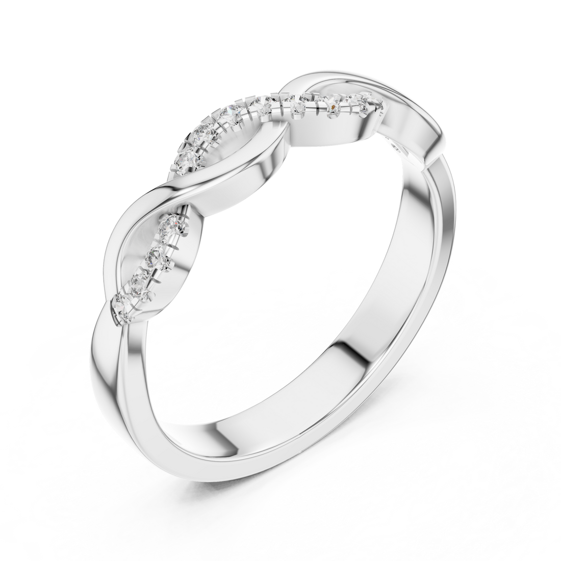 Round Cut Diamond Infinity Twist Pavé Band Ring