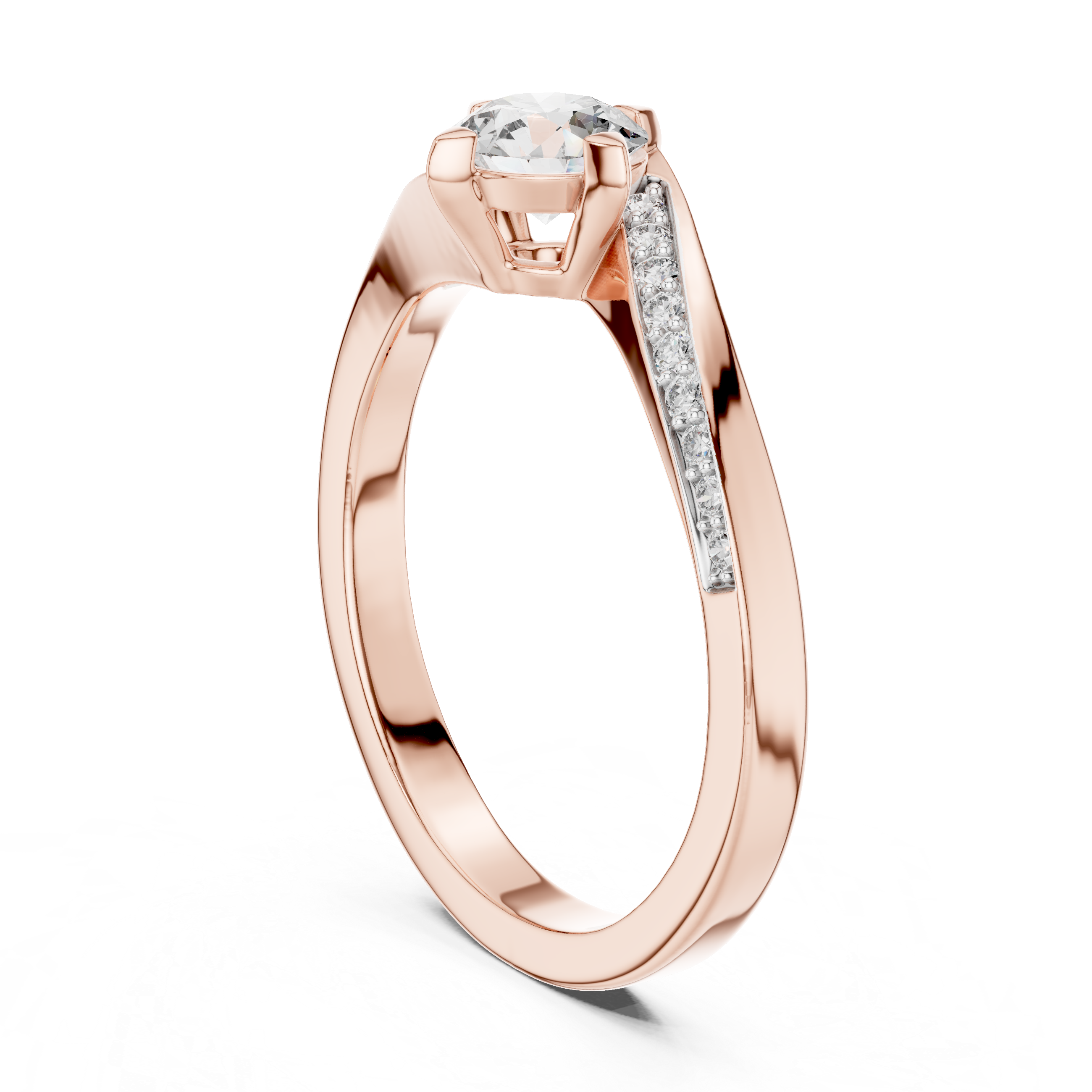 Round Cut Diamond Twist Side Stone Solitaire Ring