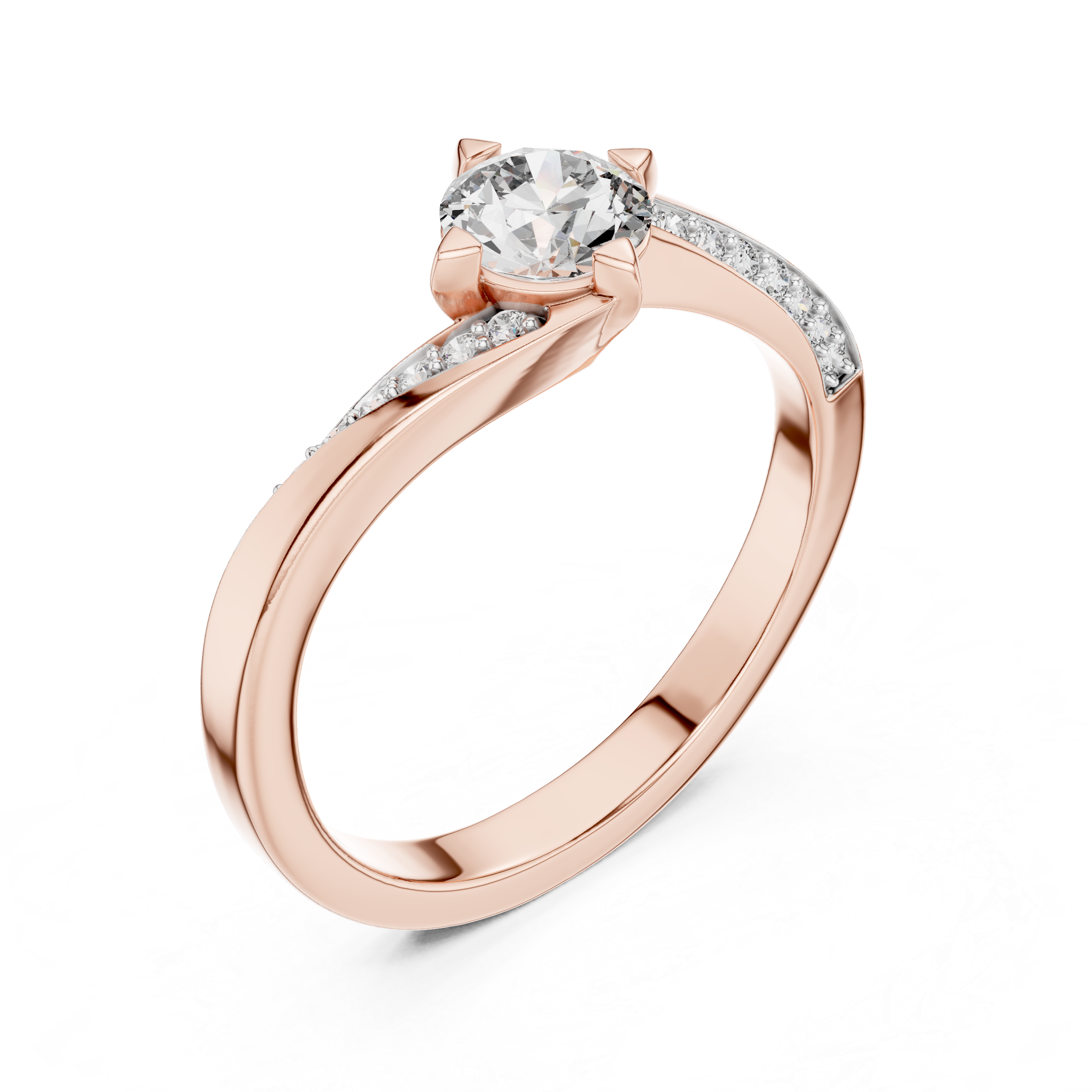 Round Cut Diamond Twist Side Stone Solitaire Ring