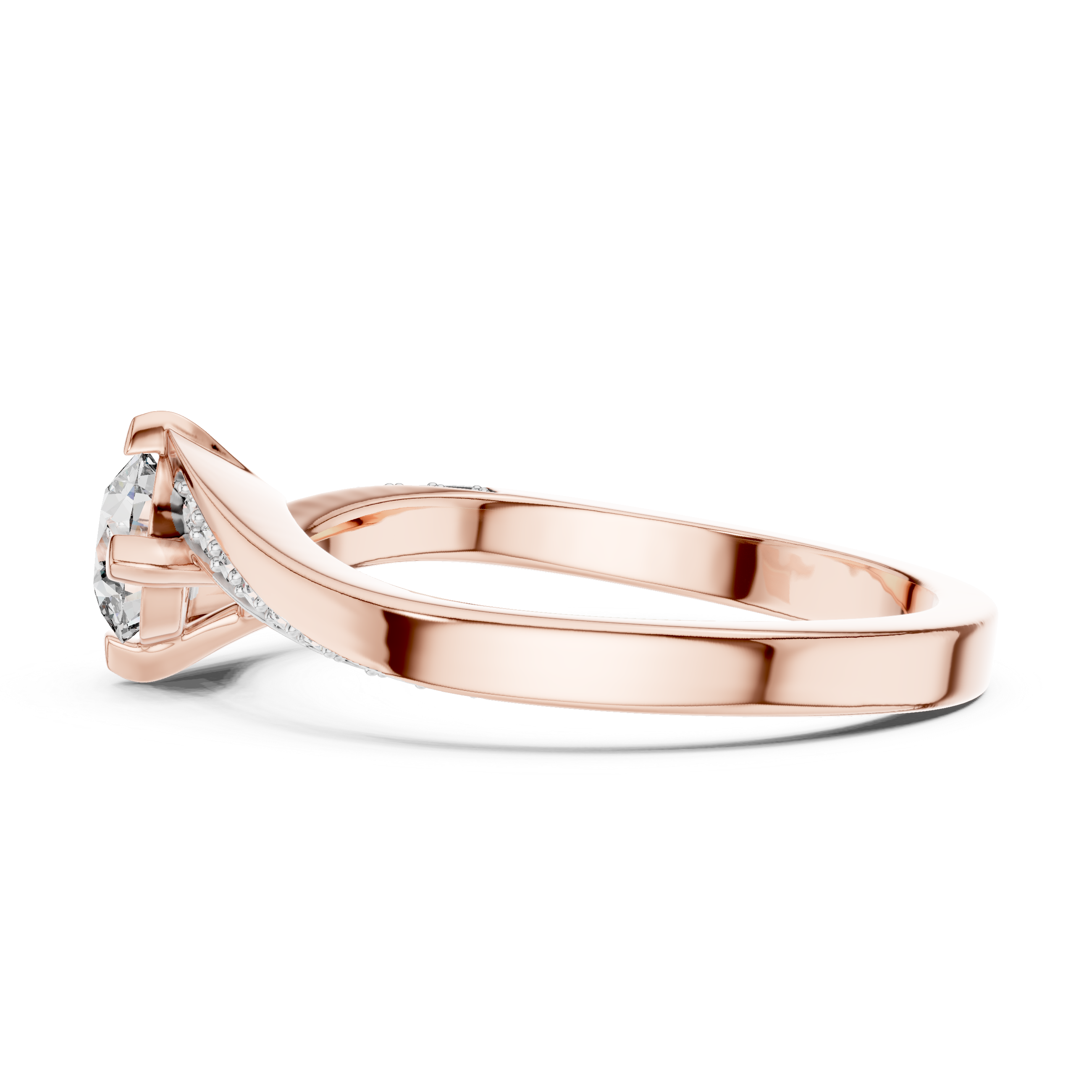 Round Cut Diamond Twist Side Stone Solitaire Ring