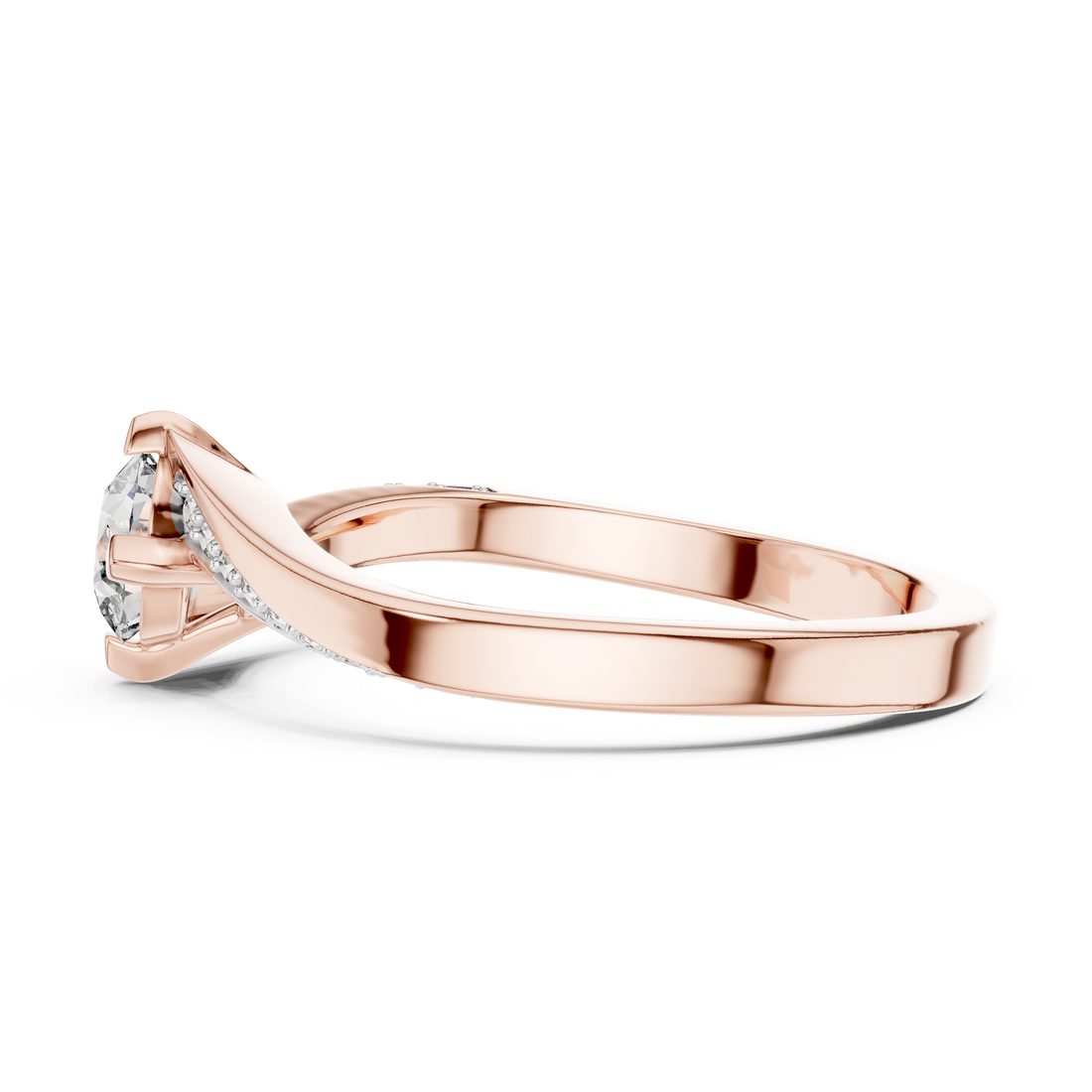 Round Cut Diamond Twist Side Stone Solitaire Ring