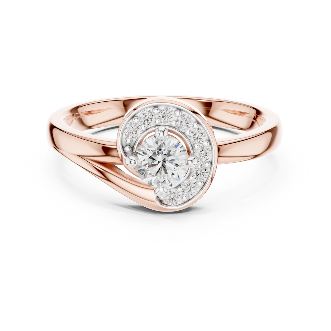 Round Cut Diamond Halo Solitaire Twist Ring