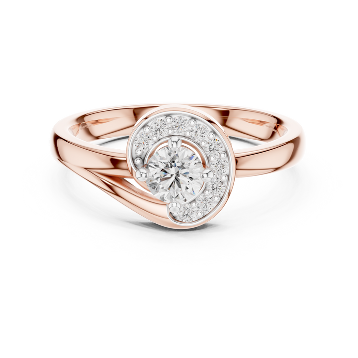 Round Cut Diamond Halo Solitaire Twist Ring