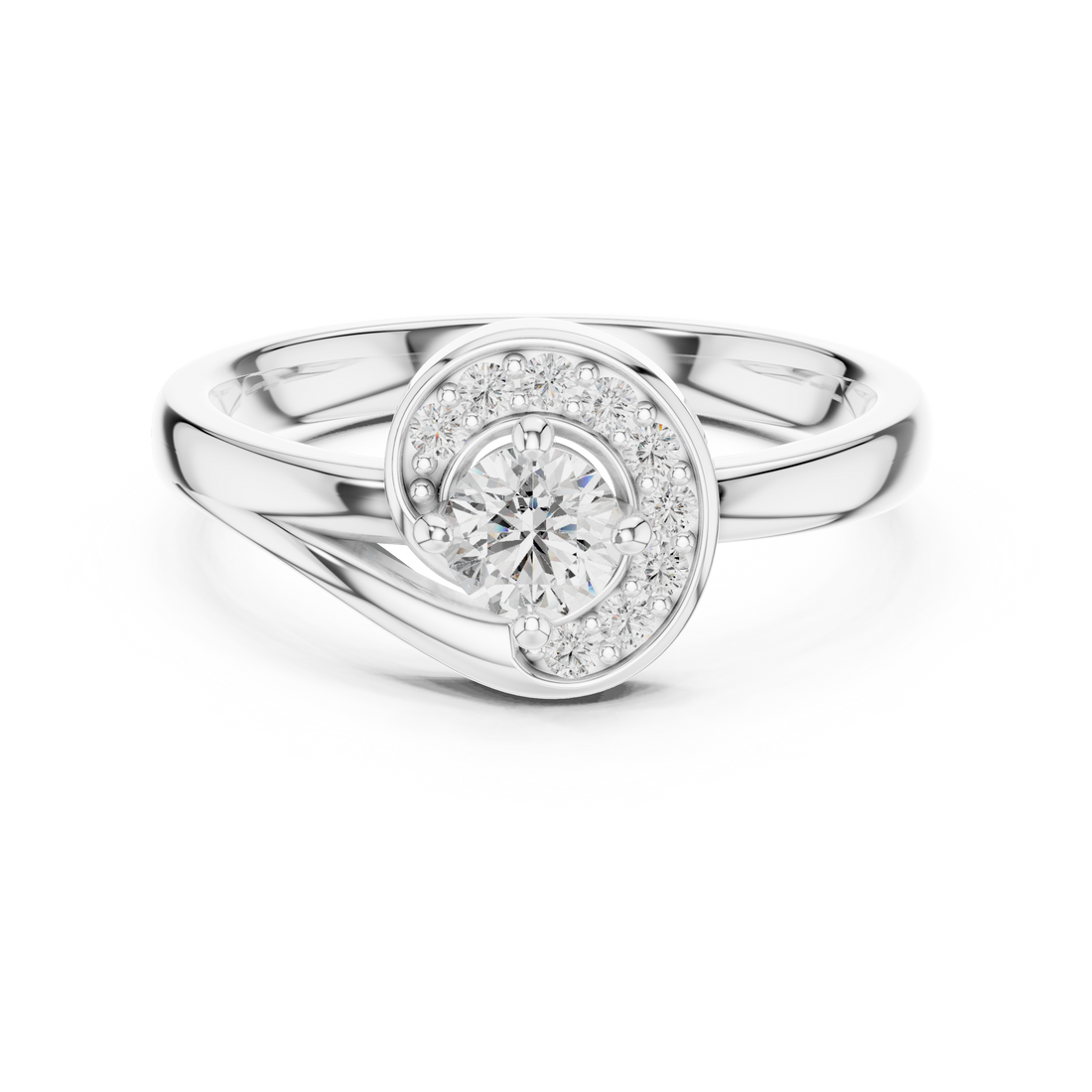 Round Cut Diamond Halo Solitaire Twist Ring