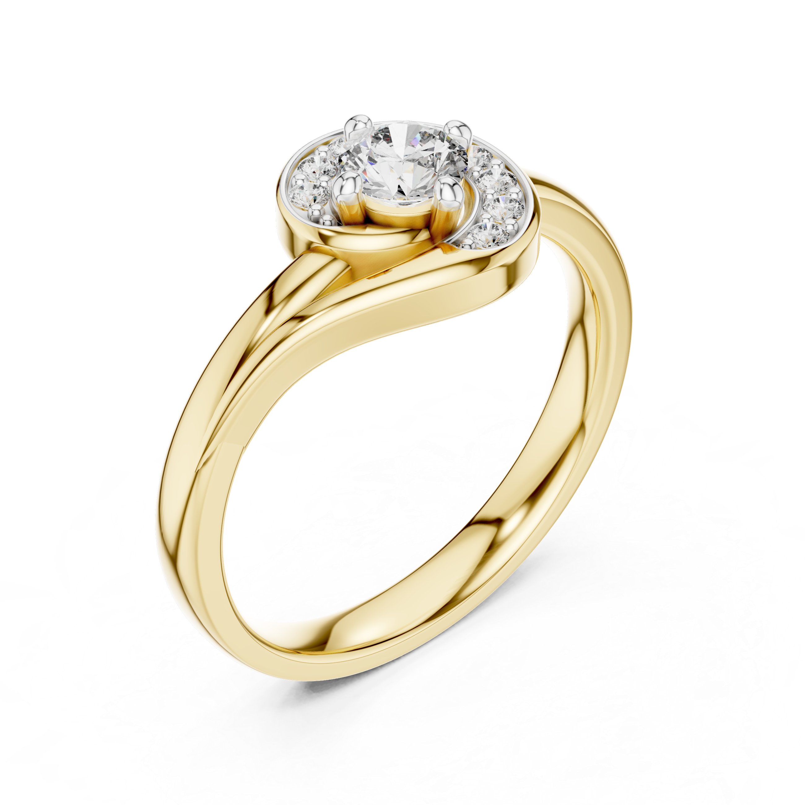 Round Cut Diamond Halo Solitaire Twist Ring