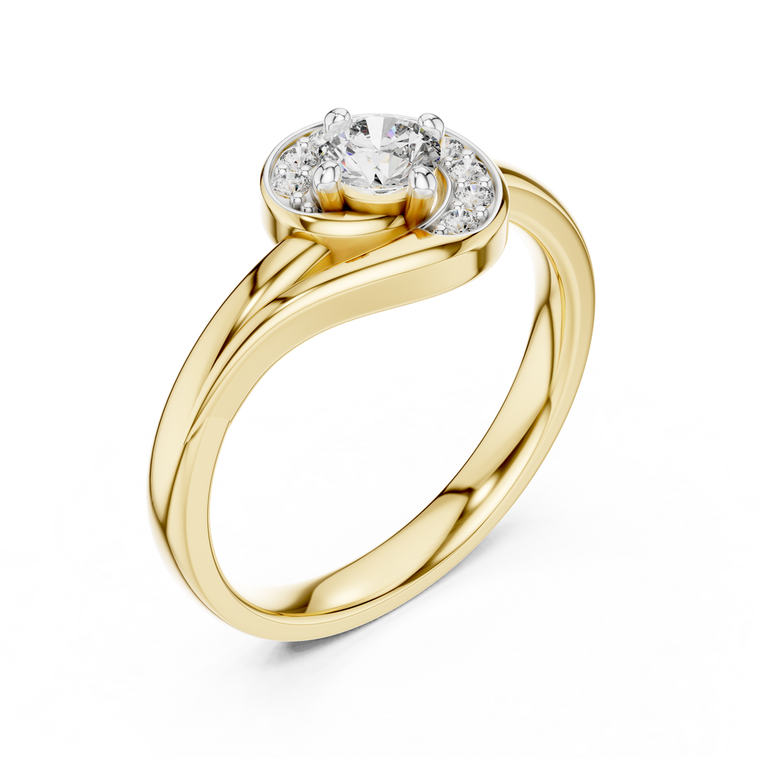 Round Cut Diamond Halo Solitaire Twist Ring
