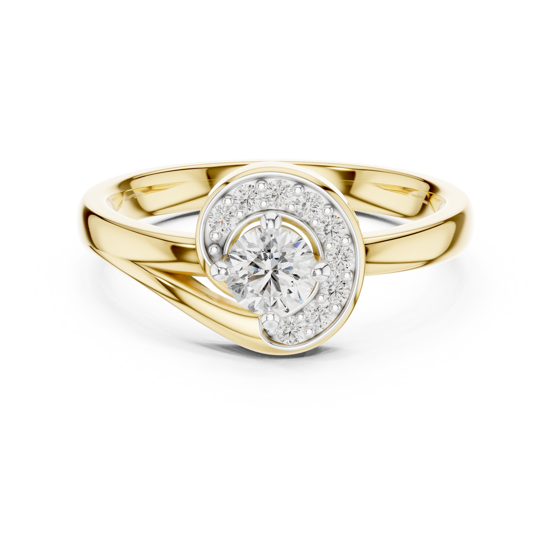 Round Cut Diamond Halo Solitaire Twist Ring