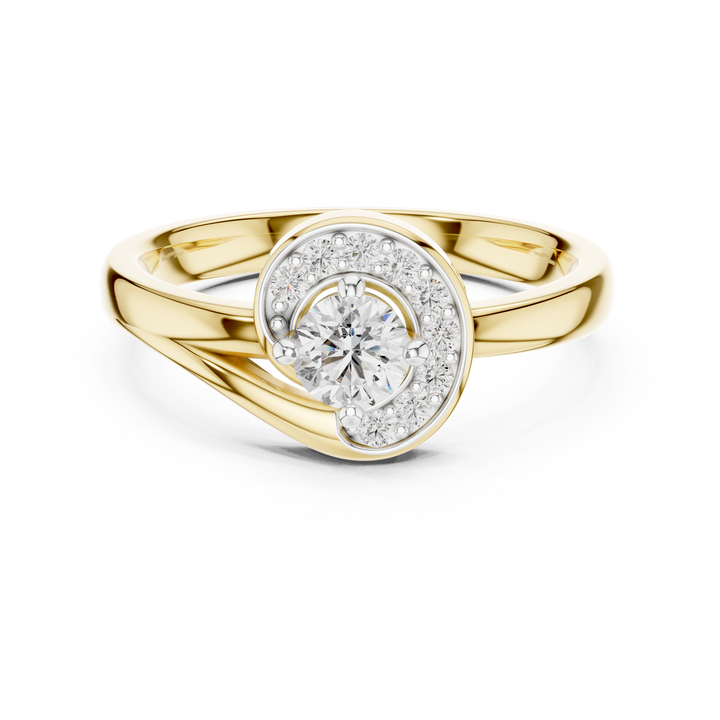 Round Cut Diamond Halo Solitaire Twist Ring