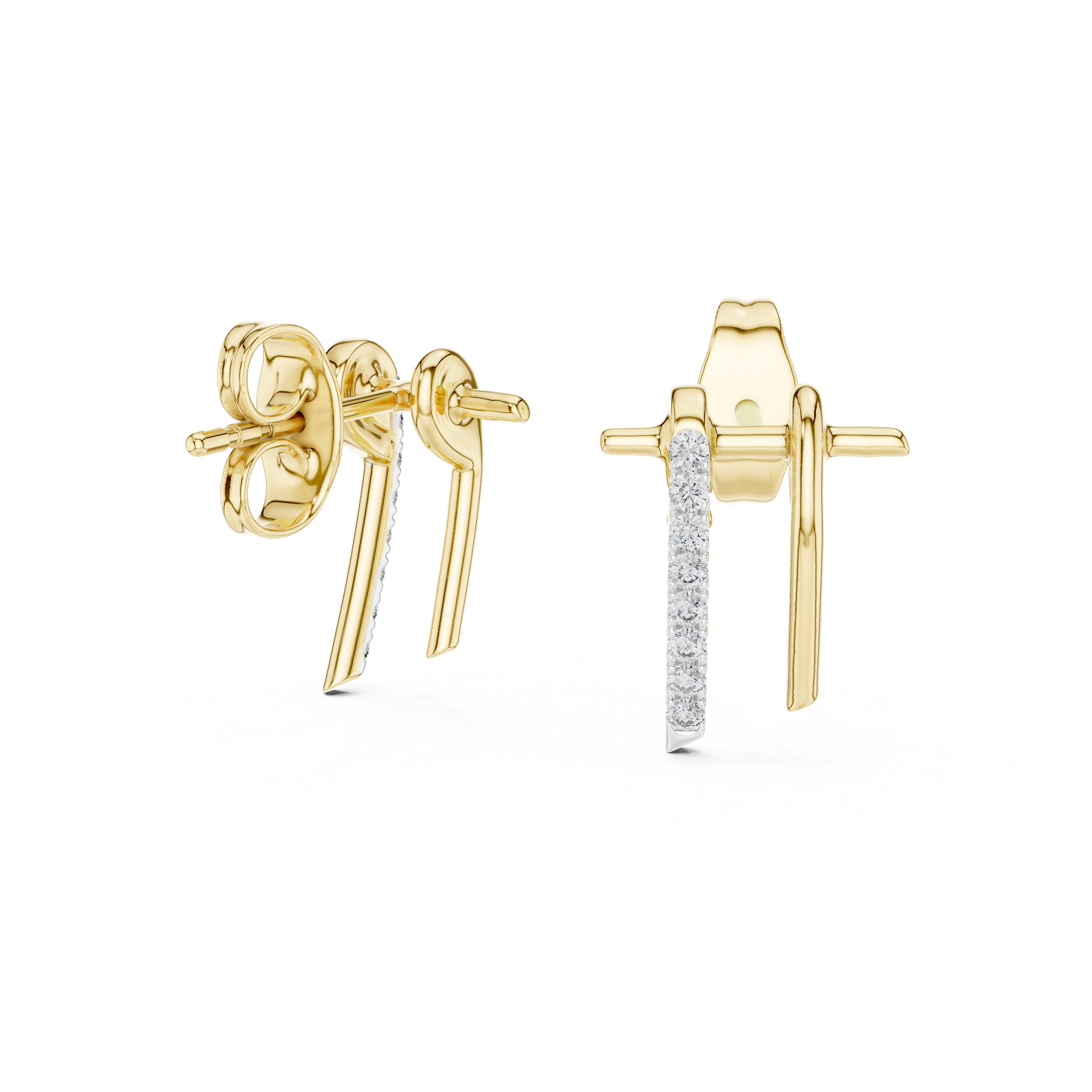 Minimal square stud earrings in polished metal.