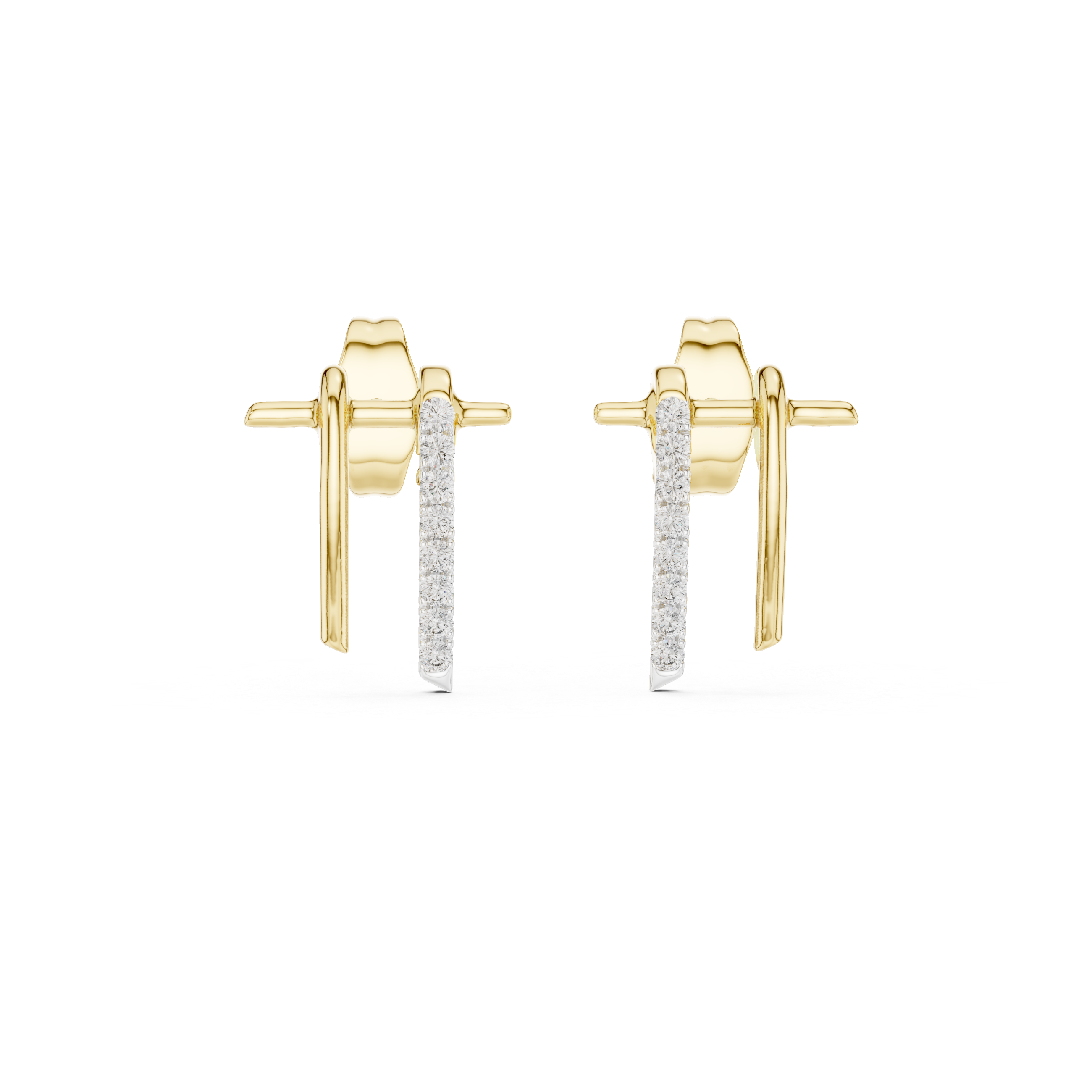 Small heart-shaped stud earrings in gold.