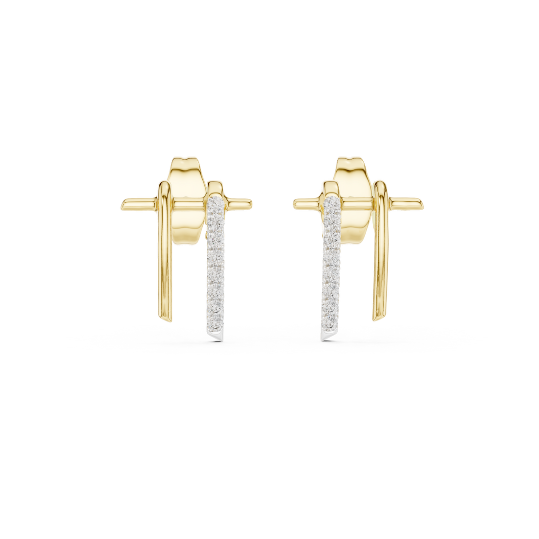 Small heart-shaped stud earrings in gold.