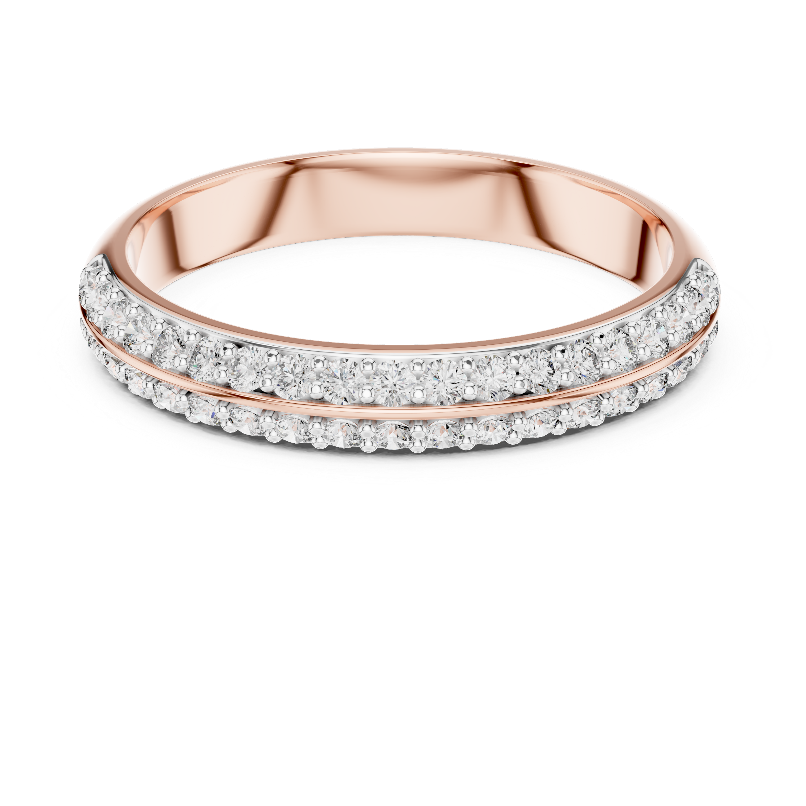 Round Cut Diamond Double Row Pavé Band Ring