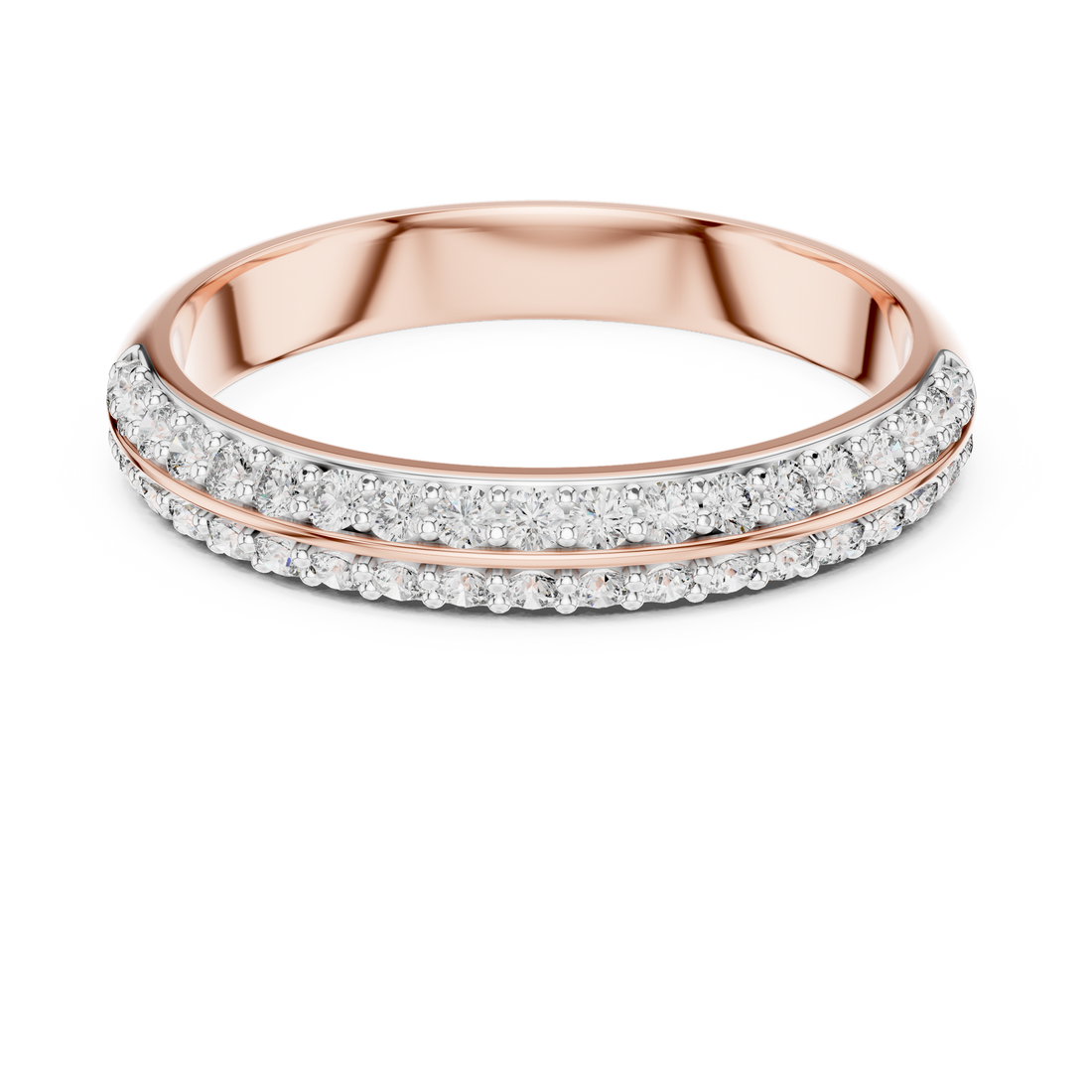 Round Cut Diamond Double Row Pavé Band Ring