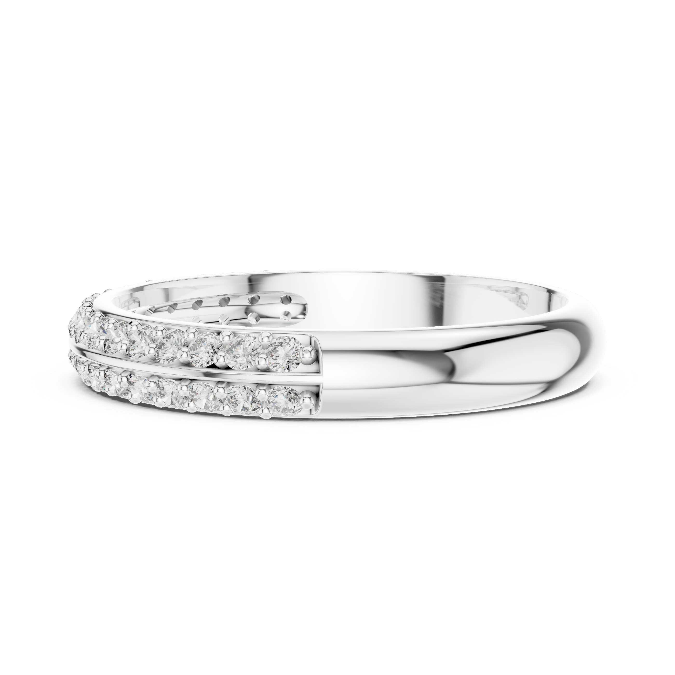 Round Cut Diamond Double Row Pavé Band Ring