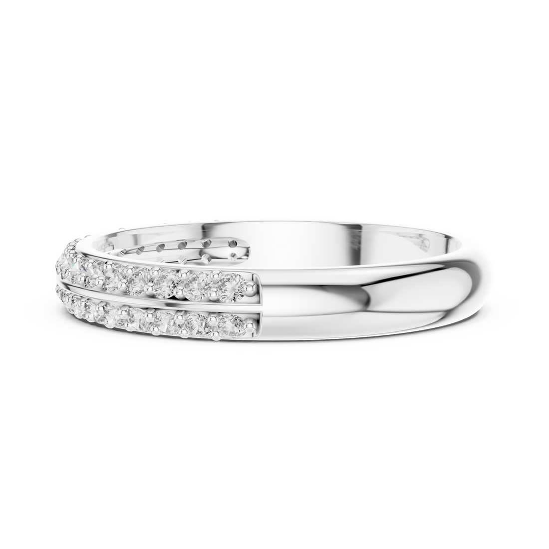 Round Cut Diamond Double Row Pavé Band Ring