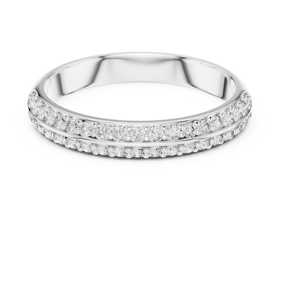 Round Cut Diamond Double Row Pavé Band Ring