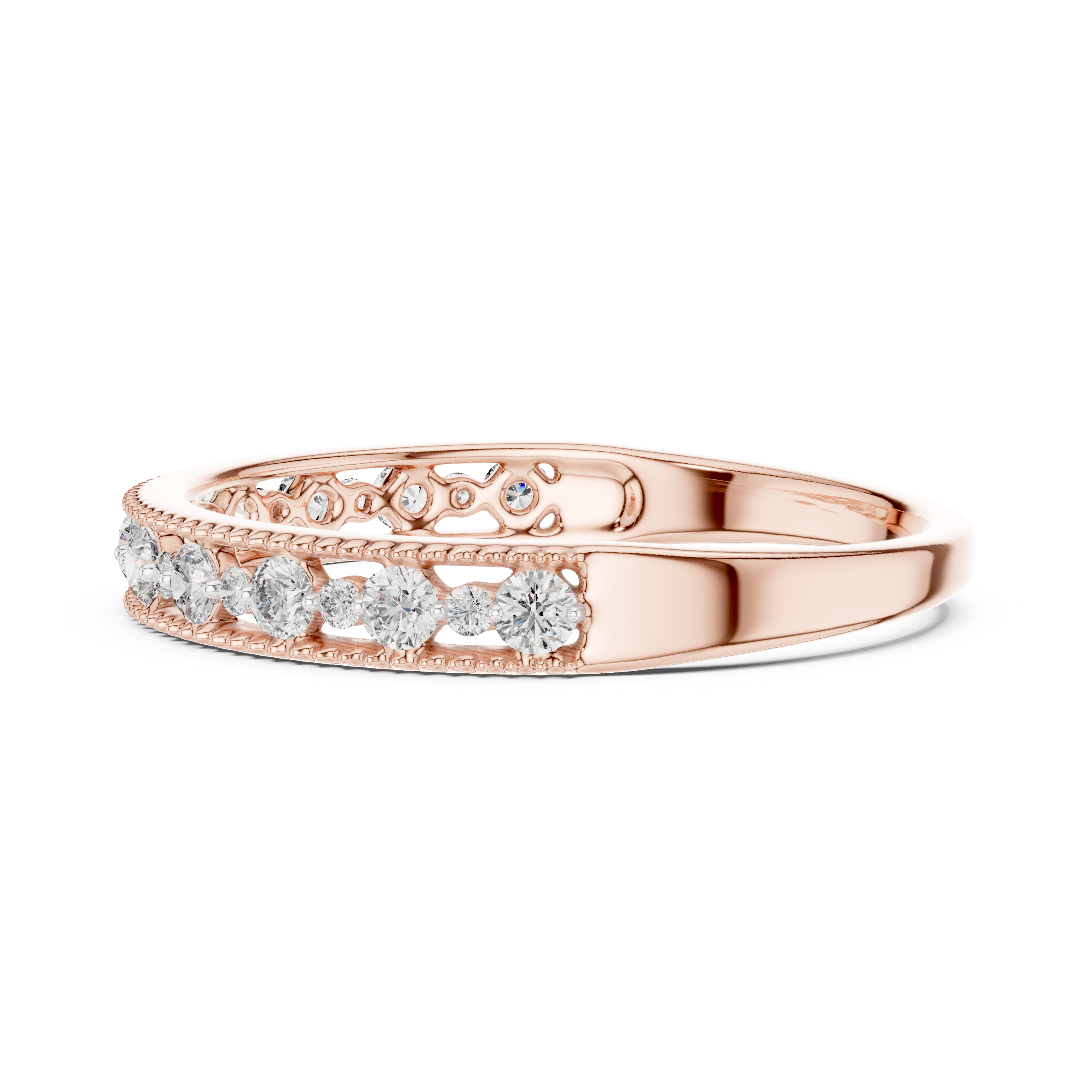 Round Cut Diamond Beaded Edge Pavé Band Ring