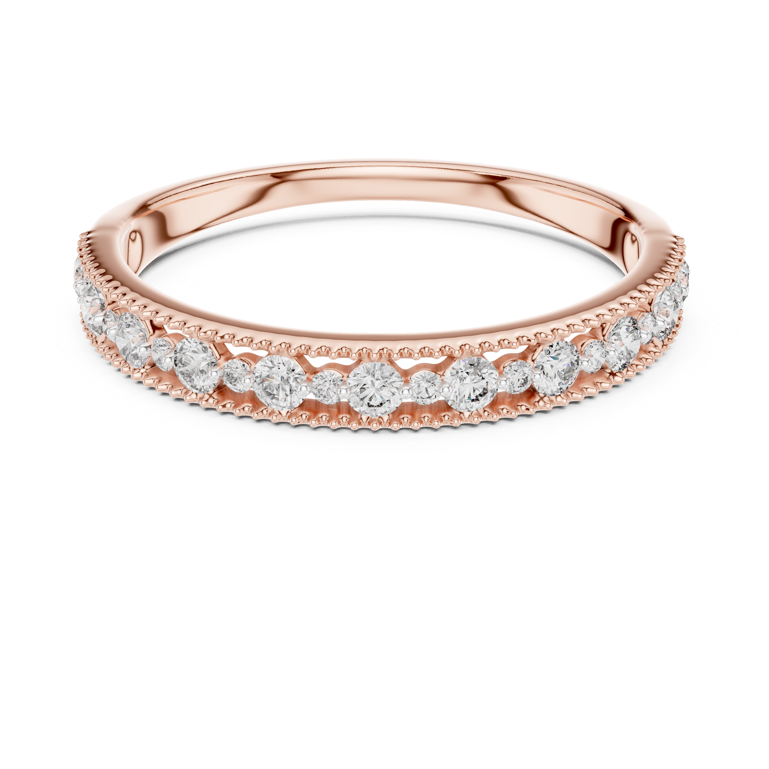 Round Cut Diamond Beaded Edge Pavé Band Ring