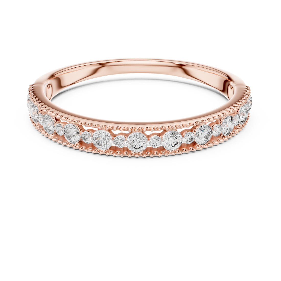 Round Cut Diamond Beaded Edge Pavé Band Ring
