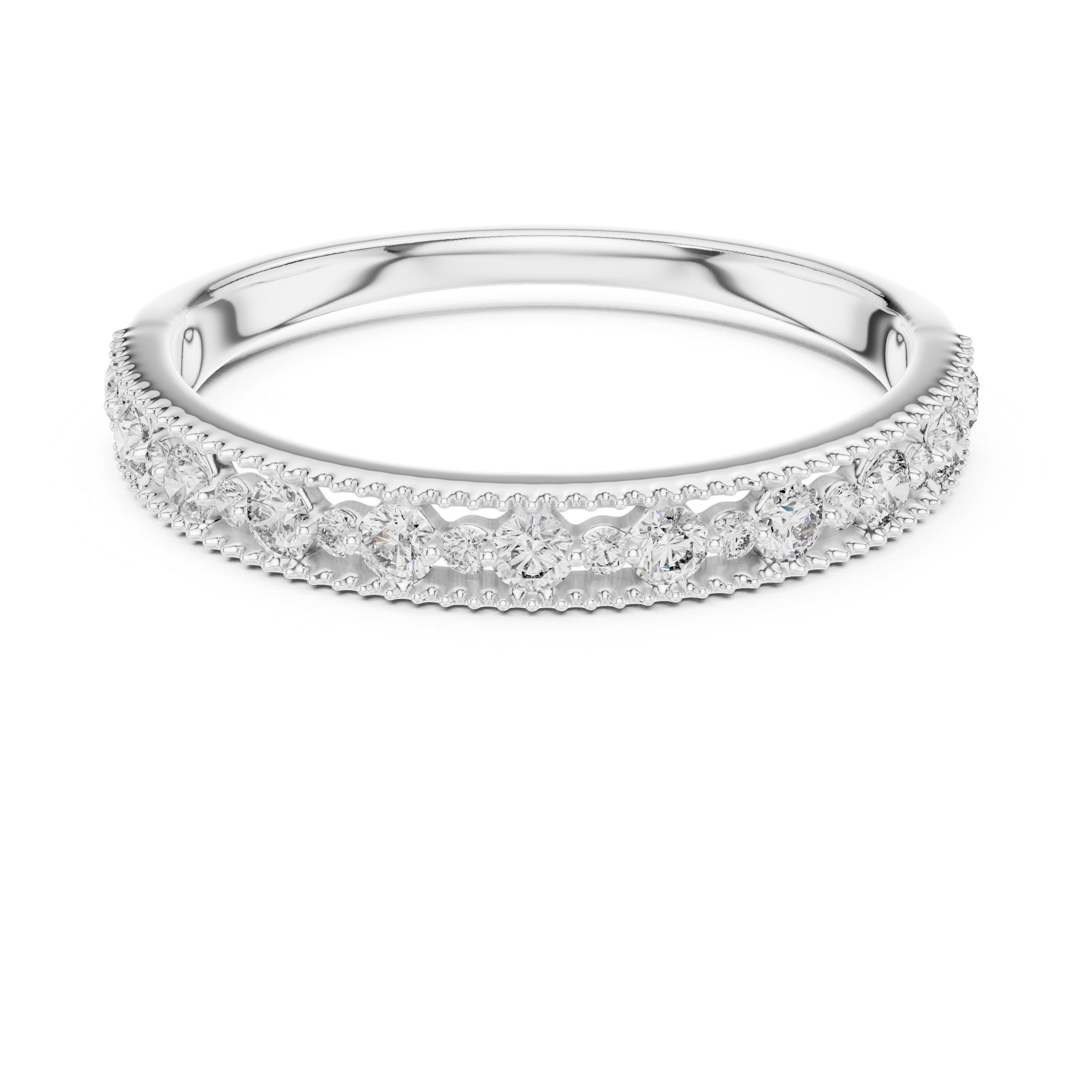 Round Cut Diamond Beaded Edge Pavé Band Ring