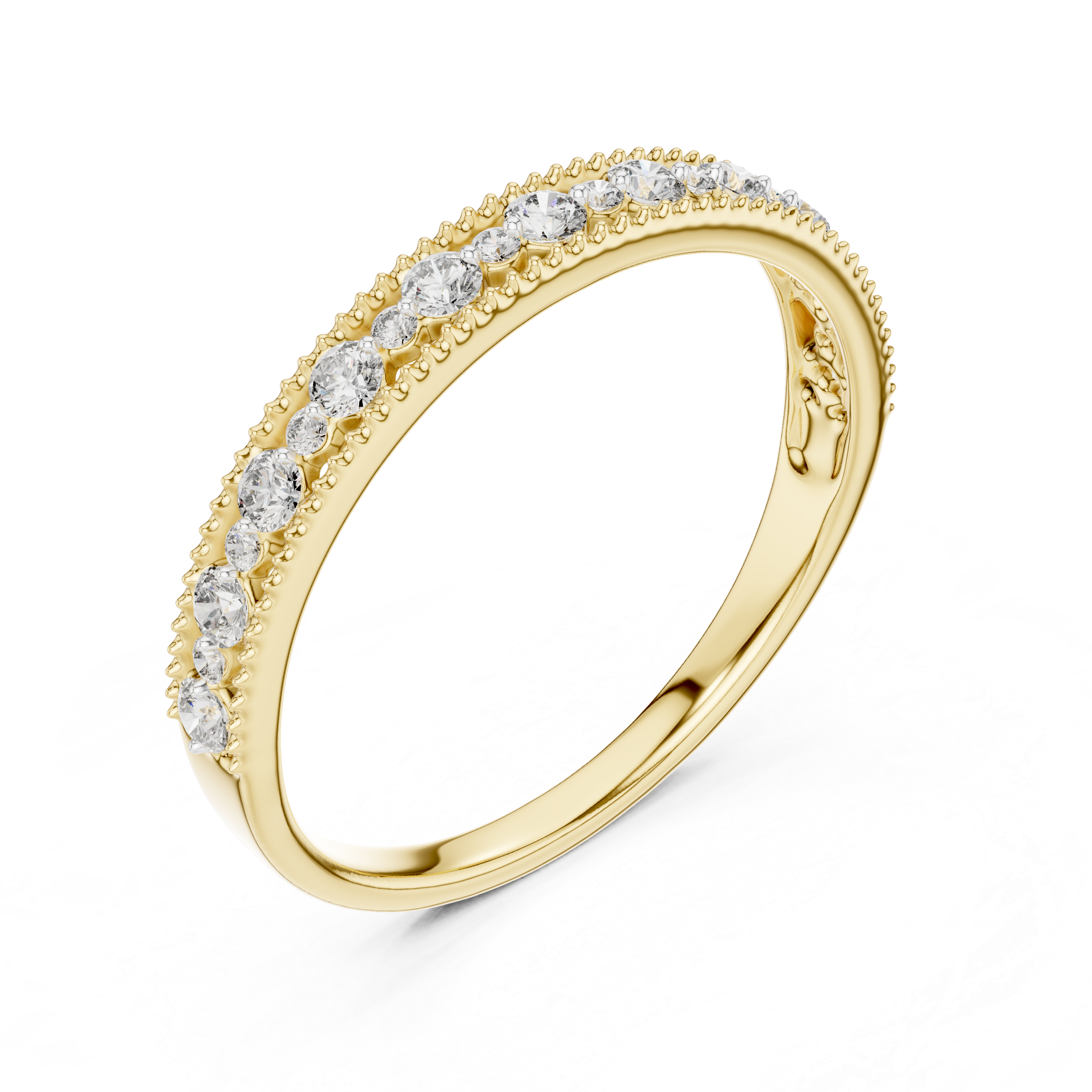 Round Cut Diamond Beaded Edge Pavé Band Ring