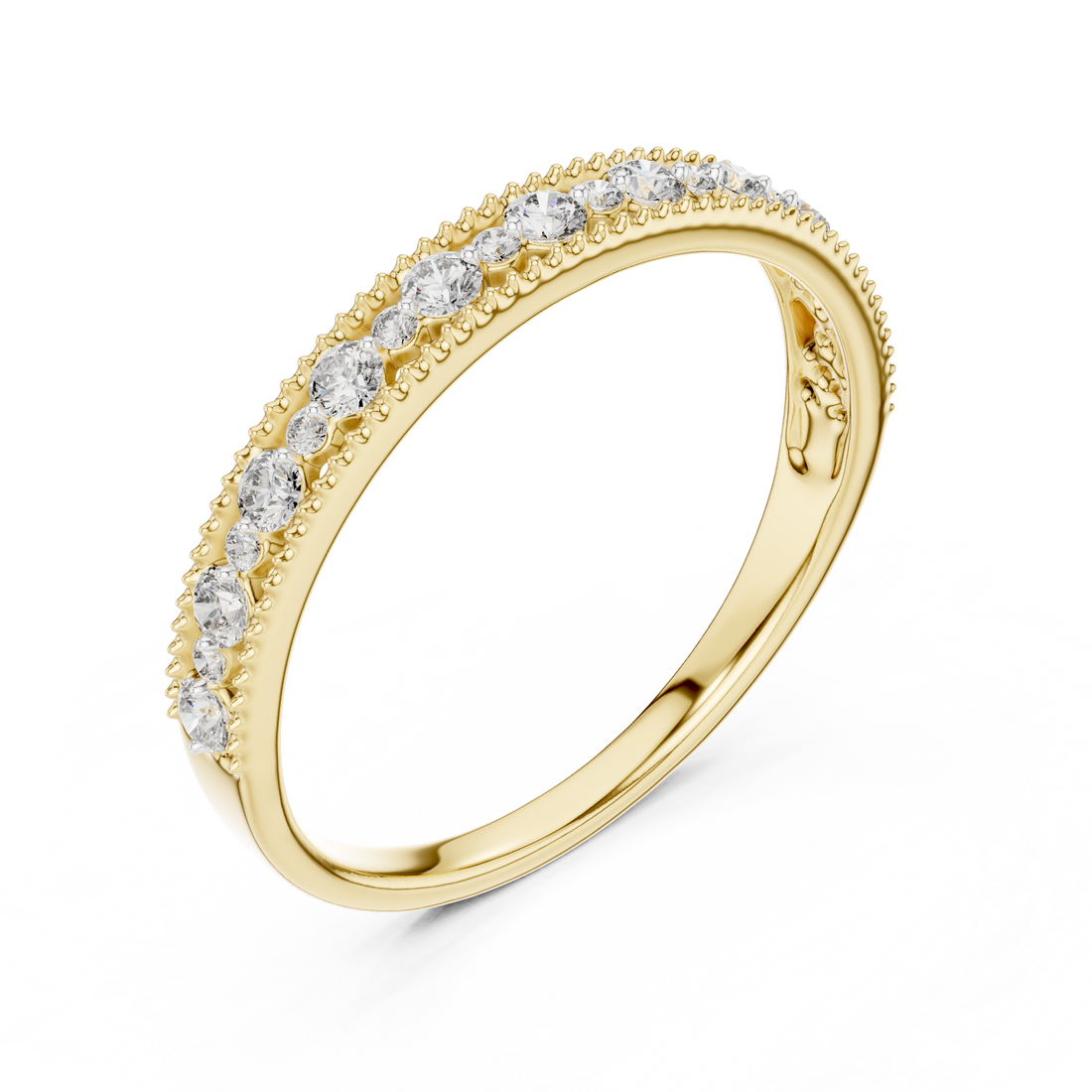 Round Cut Diamond Beaded Edge Pavé Band Ring
