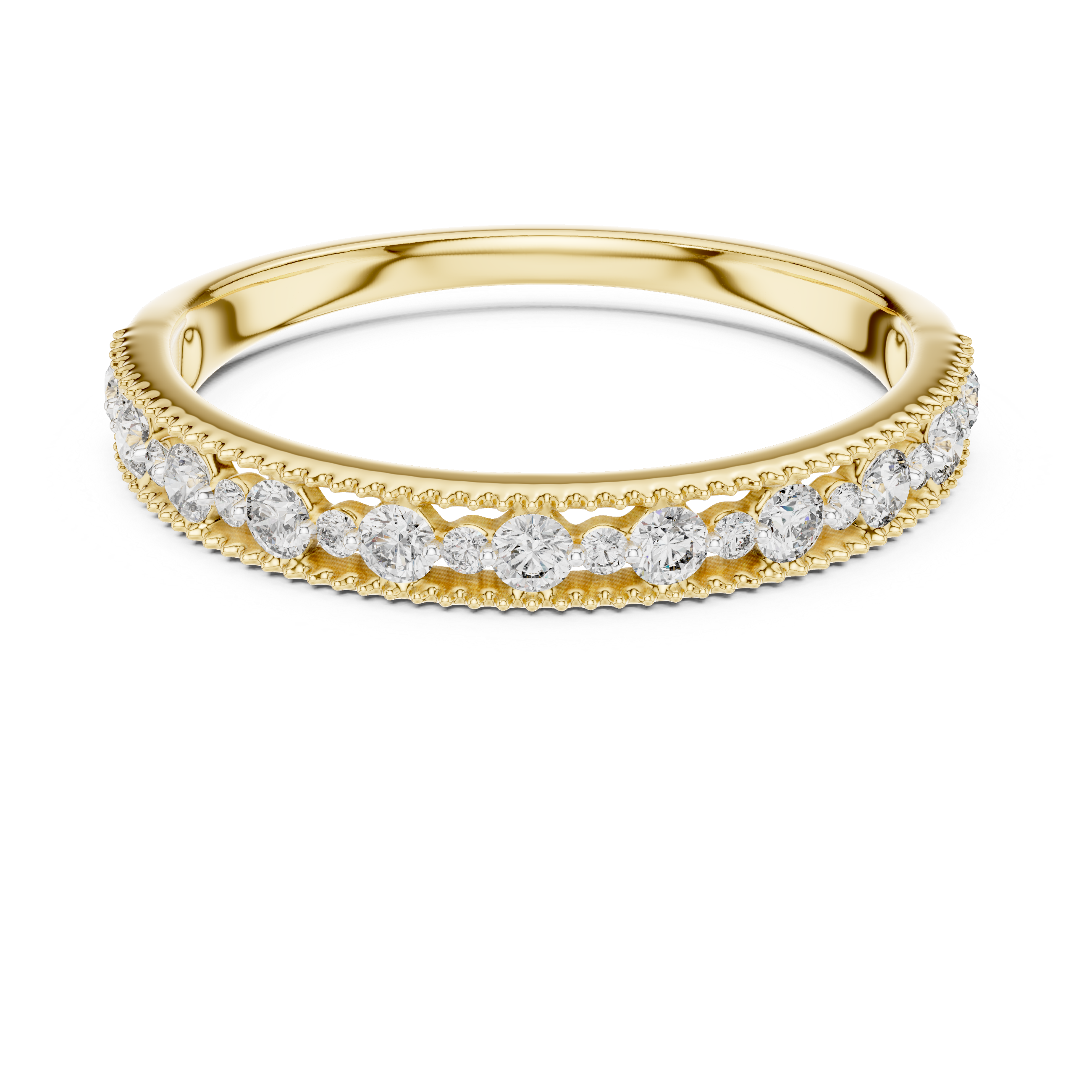Round Cut Diamond Beaded Edge Pavé Band Ring