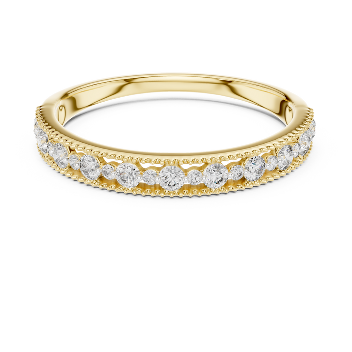 Round Cut Diamond Beaded Edge Pavé Band Ring