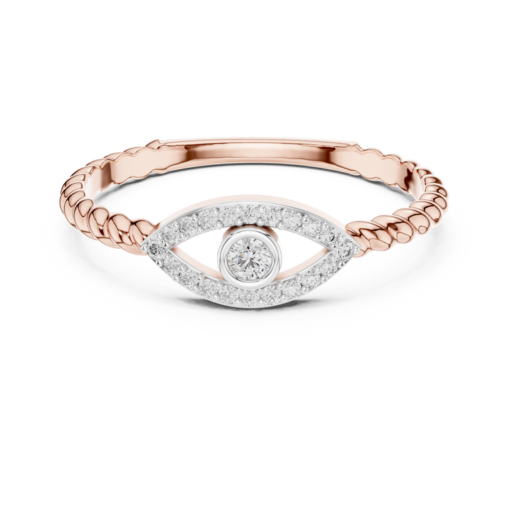 Round Cut Diamond Evil Eye Halo Twisted Band Ring