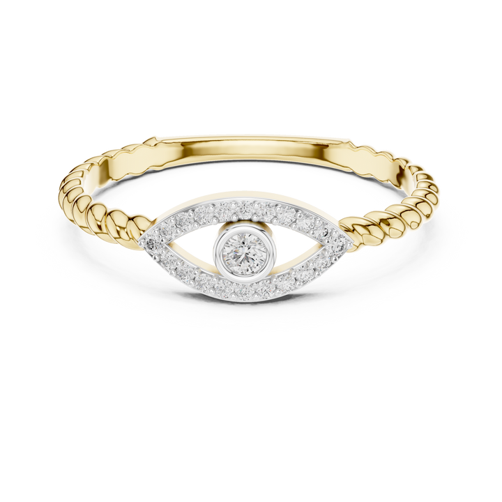 Round Cut Diamond Evil Eye Halo Twisted Band Ring