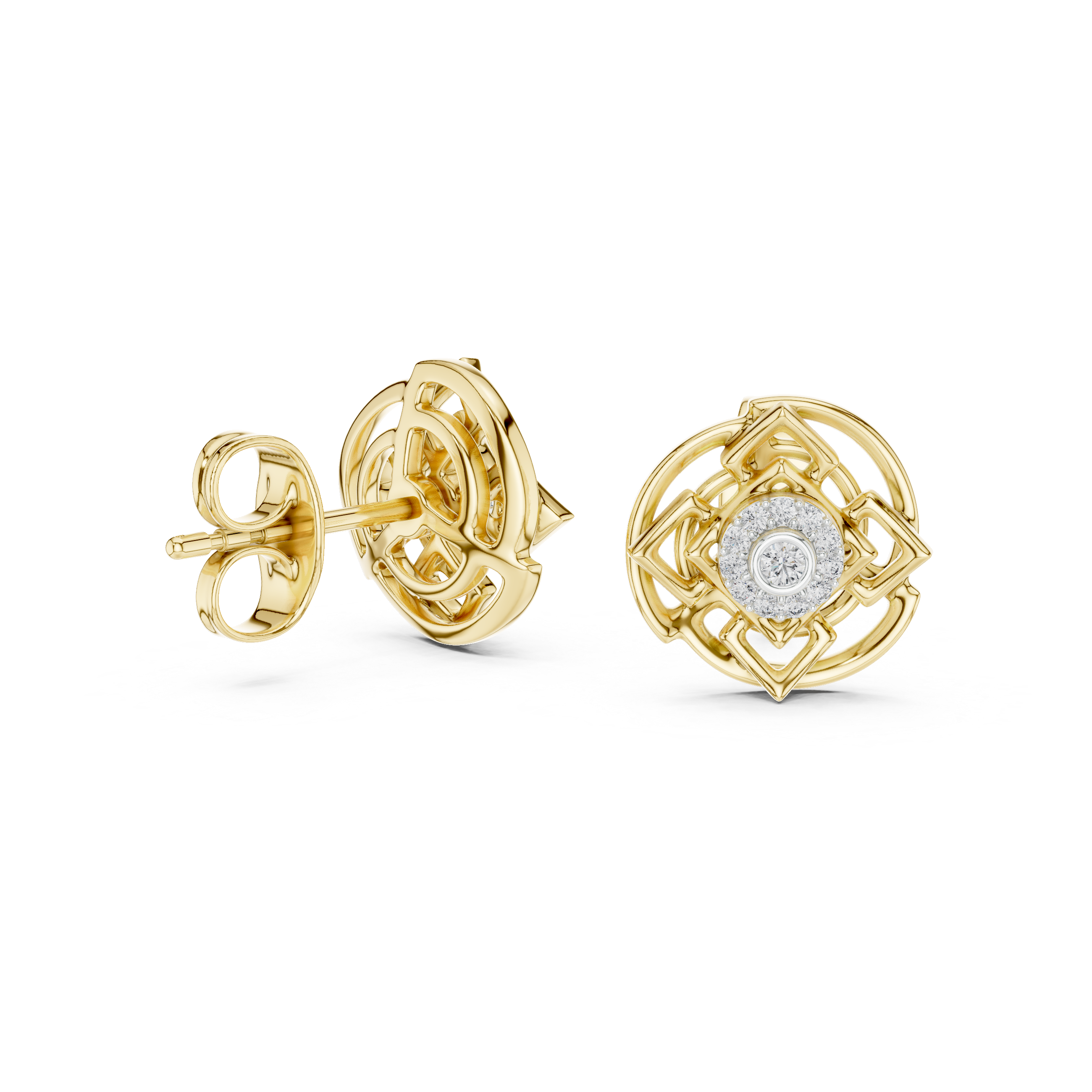 Diamond climber earrings with curved style.